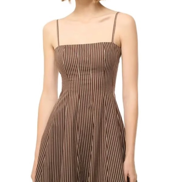 STAUD Wylie Striped Midi Dress - Dark Oak Micro Stripe. Excellent condition. Sz4 - Picture 6 of 10